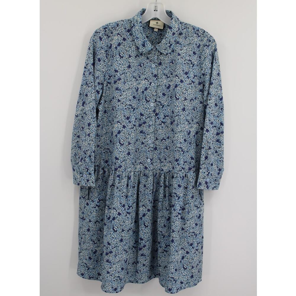 Tuckernuck Shirt Dress Womens Medium Blue Hayes Hydrangeas Button Front
